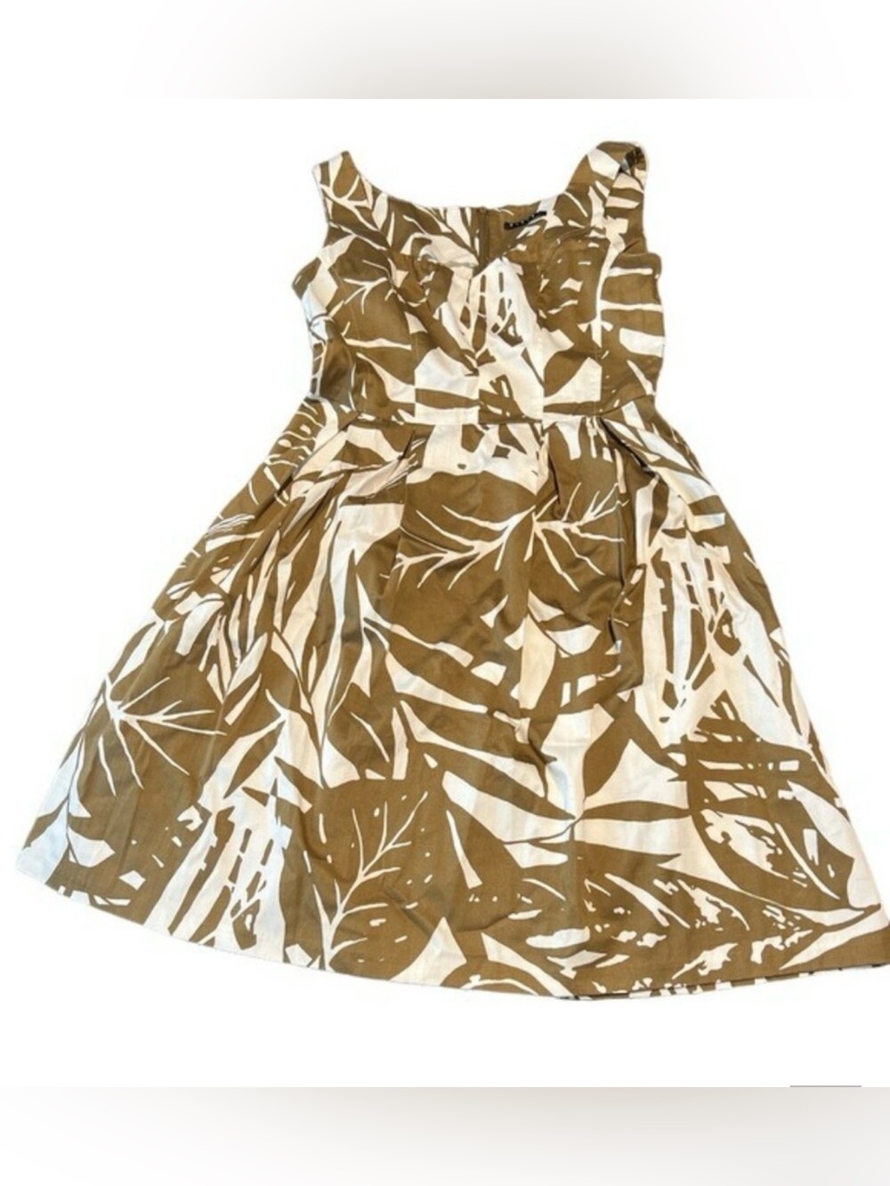 Sisley Sleeveless Dress Leaf Print 97% Cotton Fit & Flare Made in Europe